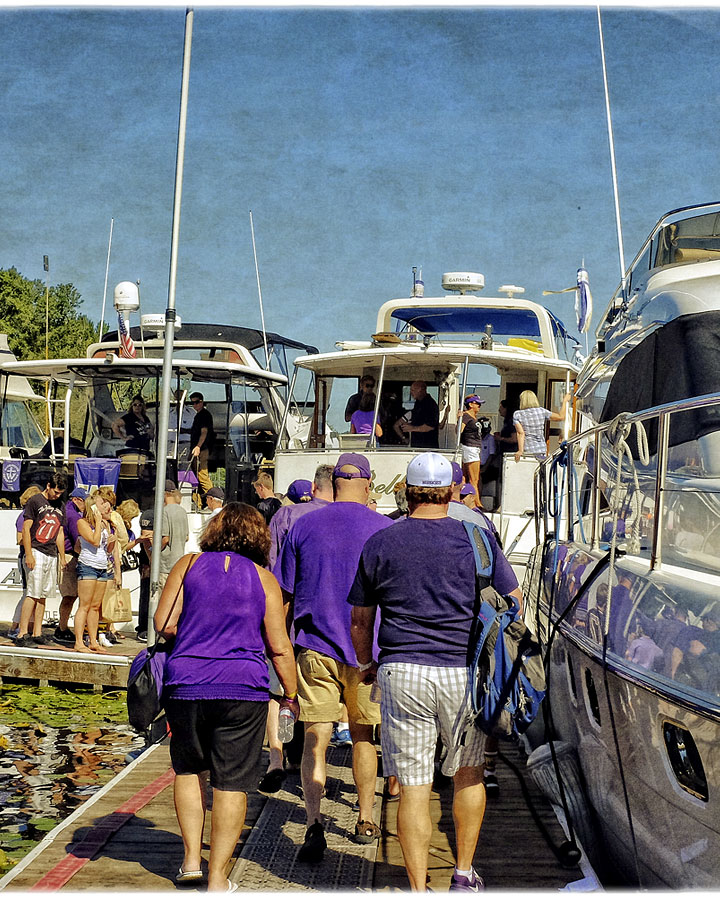 Headed from the boat to the stadium